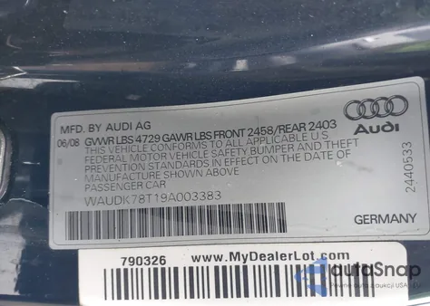 2009 Audi A5 3.2L z USA, uszkodzony, nr VIN WAUDK78T19A003383